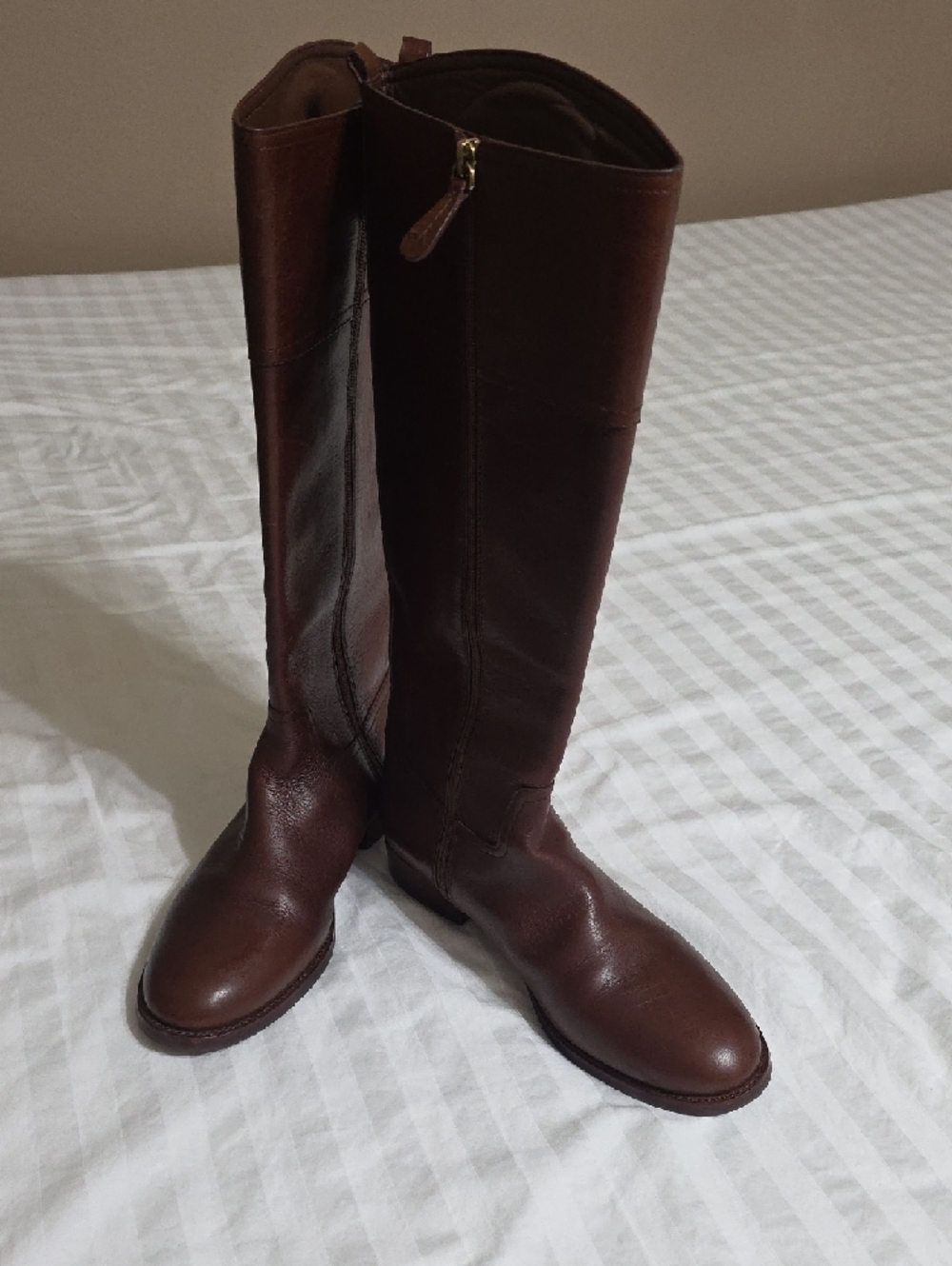 Tory Burch Brown Leather Tall Logo-Embellished Riding Boots - Picture 2 of 7